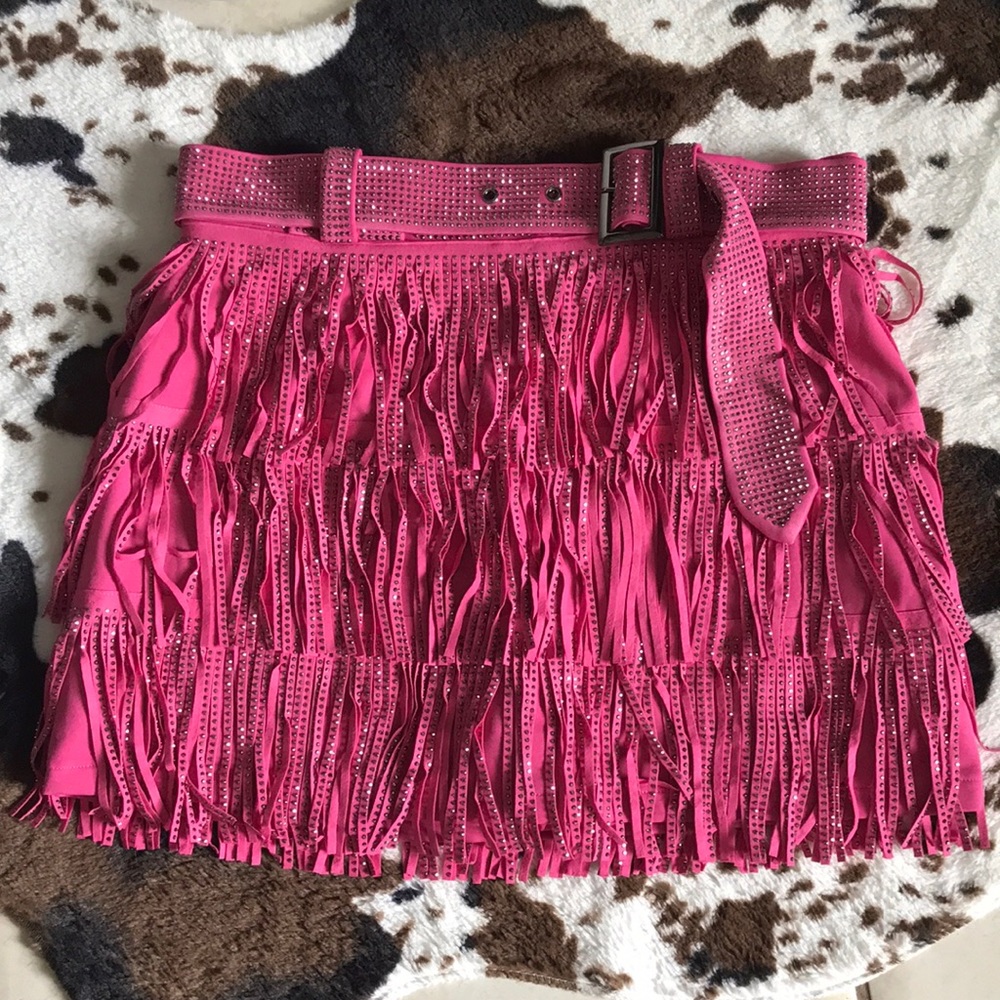 Western Pink Metallic Fringe Skort